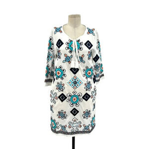 Frances Valentine Capri Tunic Dress‎ Oyster White Blue Embroidery Size XS